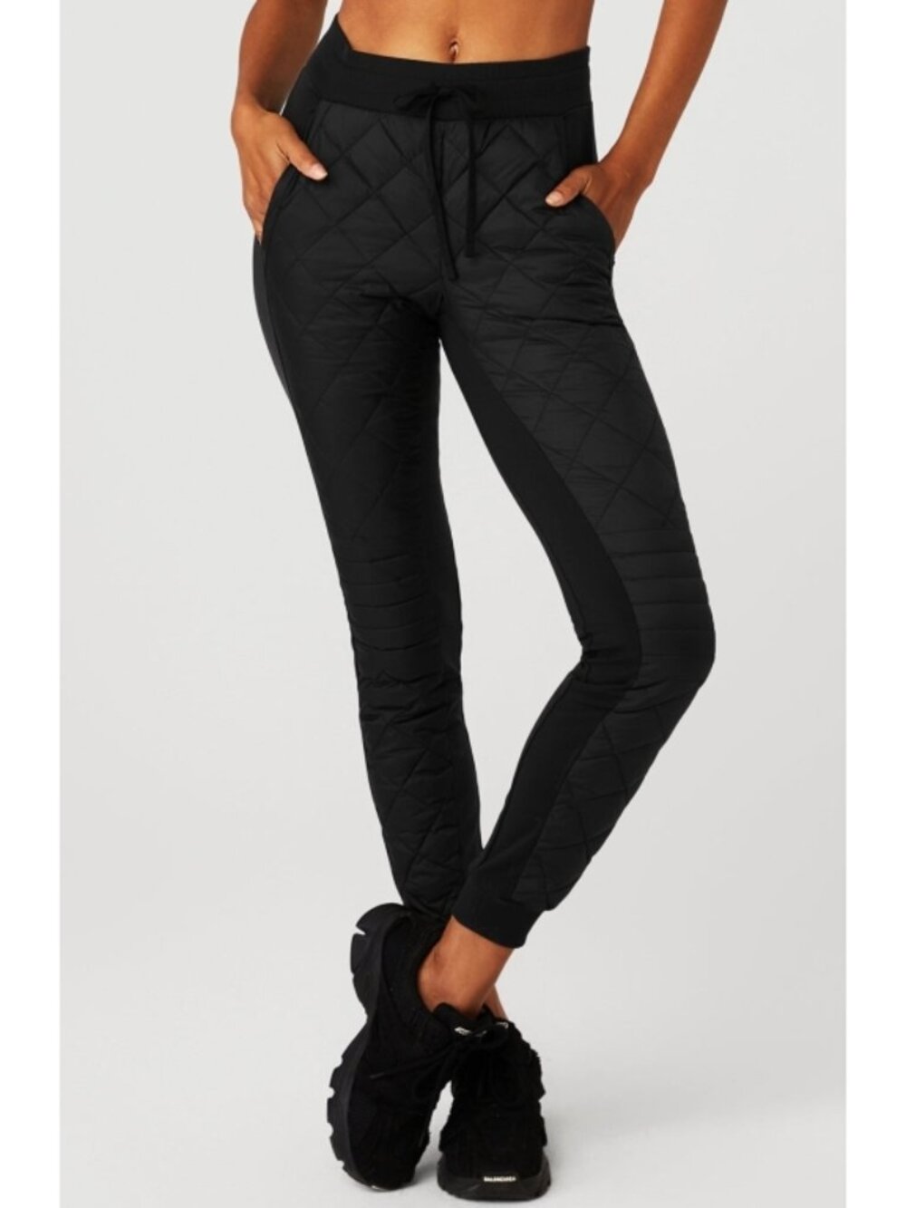 Alo Winter Warm High-Waist Moto Puffer Pant Black Brushed Hi-Rise Quilted Jogger